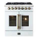 FORNO Galiano 30" 4.32 cu. ft. French Door Dual Fuel Range with 5 Sealed Burners in White with Antique Brass Accents, FFSGS6356-30WHT