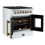 FORNO Galiano 30" 4.32 cu. ft. French Door Dual Fuel Range with 5 Sealed Burners in White with Antique Brass Accents, FFSGS6356-30WHT - Image 7