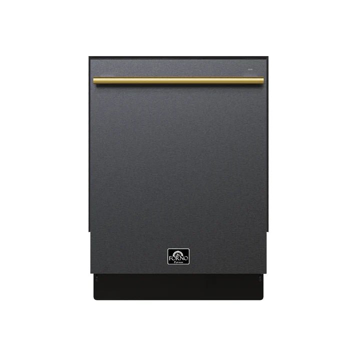 FDWBI8035-24BLK-aquila-dishwasher-front-antique-brass_3776280e-0c85-46ab-8daf-57aa22d5eb7b FORNO Espresso Romano 24" Built-In Tall Tub Dishwasher in Black with Silver Handles, FDWBI8035-24BLK - Image 1