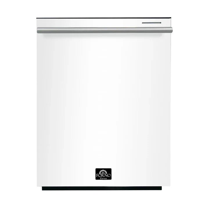 FDWBI8067-24WHT-pozzo-dishwasher-front FORNO Espresso Pozzo 24" Built-In Dishwasher in White with Antique Brass Handles, FDWBI8067-24WHT - Image 1