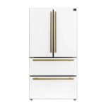 FORNO Espresso Moena 36" 19.2 cu. ft. Refrigerator with Ice Maker in White with Antique Brass Handles, FFRBI1820-36WHT