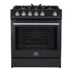FORNO Espresso Leonardo 30" 5 cu. ft. Gas Range in Black with Antique Brass Handles, FFSGS1116-30BLK - Image 5