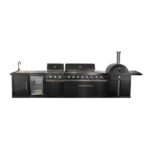 FORNO All’Aperto Outdoor Kitchen Set - 99,600 BTU Gas Grill with 5 Burners + Side Burner, Gas Pizza Oven, Sink Module/Beverage Center with Black Sintered Stone Countertop
