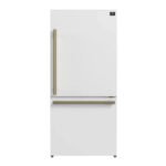 FORNO Espresso Milano 31" 17.2 cu. ft. Right Swing Refrigerator and Bottom Freezer in White with Antique Brass Handles, FFFFD1785-31WHT