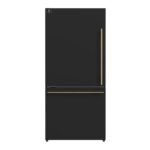 FORNO Espresso Milano 31" 17.2 cu. ft. Left Swing Refrigerator and Bottom Freezer with Ice Maker in Black and Antique Brass Handles, FFFFD1786-31BLK