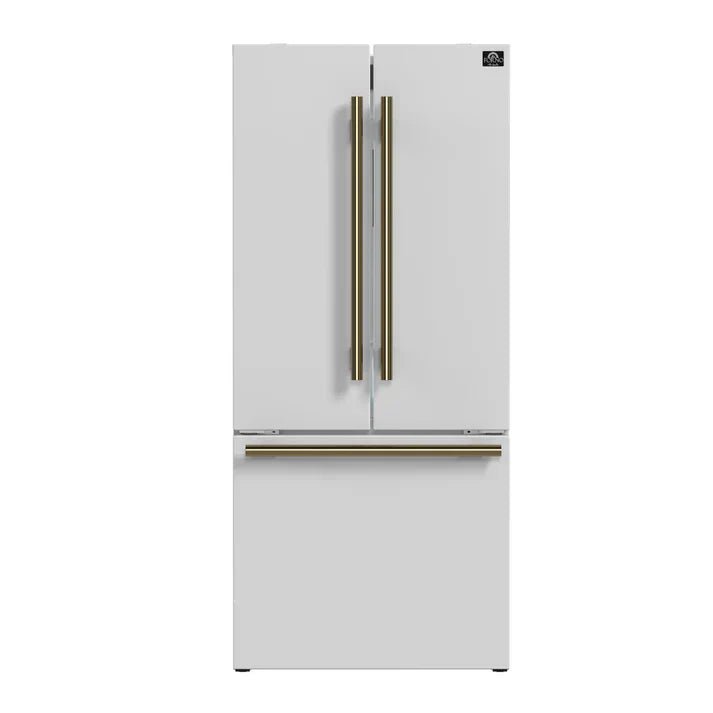 Fridge_FFFFD1974-31WHT_2024_09_Front FORNO Espresso Gallipoli 30" 17.5 Cu. Ft. Refrigerator with Ice Maker in White with Antique Brass Handles, FFFFD1974-31WHT - Image 1