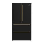 FORNO Espresso Moena 36" 19.2 cu. ft. Refrigerator with Ice Maker in Black with Antique Brass Handles, FFRBI1820-36BLK