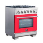 FORNO Capriasca 30″ 4.32 cu. ft. Gas Range with 5 Italian Burners in Red, FFSGS6260-30RED - Image 3