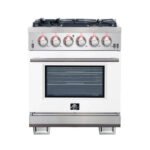 FORNO Capriasca 30″ 4.32 cu. ft. Gas Range with 5 Italian Burners in White, FFSGS6260-30WHT