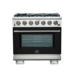 FORNO Capriasca 36" 5.36 cu. ft. Gas Range with 6 Italian Burners in Black, FFSGS6260-36BLK