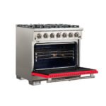 FORNO Capriasca 36" 5.36 cu. ft. Gas Range with 6 Italian Burners in Red, FFSGS6260-36RED - Image 4