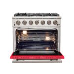 FORNO Capriasca 36" 5.36 cu. ft. Gas Range with 6 Italian Burners in Red, FFSGS6260-36RED - Image 2