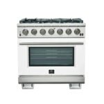 FORNO Capriasca 36" 5.36 cu. ft. Gas Range with 6 Italian Burners in White, FFSGS6260-36WHT