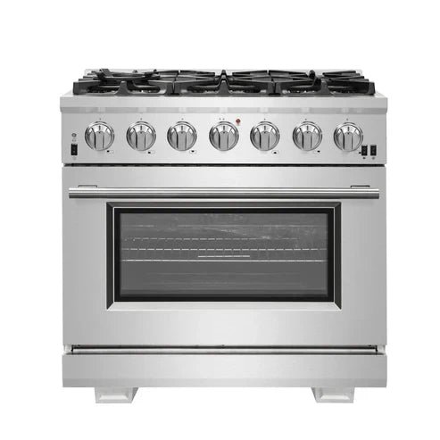 Gas-Range_FFSGS6260-36_Front_2025-08-06 FORNO Capriasca 36" 5.36 cu. ft. Gas Range with 6 Italian Burners in Stainless Steel, FFSGS6260-36 - Image 1