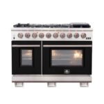 FORNO Capriasca 48″ 6.58 cu. ft. Gas Range with 8 Italian Burners in Black, FFSGS6260-48BLK