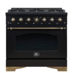 FORNO Antico 36" 4.5 cu. ft. Gas Range with 6 Sealed Burners in Black with Antique Brass Accents, FFSGS6219-36BLK