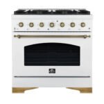 FORNO Antico 36" 4.5 cu. ft. Gas Range with 6 Sealed Burners in White with Antique Brass Accents, FFSGS6219-36WHT