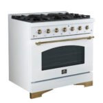 FORNO Antico 36" 4.5 cu. ft. Gas Range with 6 Sealed Burners in White with Antique Brass Accents, FFSGS6219-36WHT - Image 6