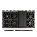 FORNO Antico 48" 5.5 cu. ft. Gas Range with 8 Sealed Burners and Griddle in White with Antique Brass Accents, FFSGS6219-48WHT - Image 4