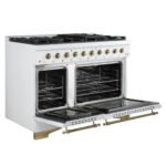 FORNO Antico 48" 5.5 cu. ft. Gas Range with 8 Sealed Burners and Griddle in White with Antique Brass Accents, FFSGS6219-48WHT - Image 9