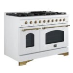 FORNO Antico 48" 5.5 cu. ft. Gas Range with 8 Sealed Burners and Griddle in White with Antique Brass Accents, FFSGS6219-48WHT - Image 10