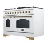FORNO Antico 48" 5.5 cu. ft. Gas Range with 8 Sealed Burners and Griddle in White with Antique Brass Accents, FFSGS6219-48WHT - Image 11