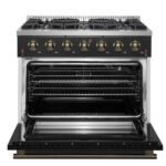 FORNO Galiano 36" 5.36 cu. ft. Gas Range with 6 Sealed Burners in Black with Antique Brass Accents, FFSGS6244-36BLK - Image 3