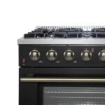 FORNO Galiano 36" 5.36 cu. ft. Gas Range with 6 Sealed Burners in Black with Antique Brass Accents, FFSGS6244-36BLK - Image 4