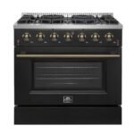 FORNO Galiano 36" 5.36 cu. ft. Gas Range with 6 Sealed Burners in Black with Antique Brass Accents, FFSGS6244-36BLK
