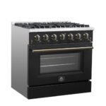 FORNO Galiano 36" 5.36 cu. ft. Gas Range with 6 Sealed Burners in Black with Antique Brass Accents, FFSGS6244-36BLK - Image 5