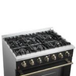 FORNO Galiano 36" 5.36 cu. ft. Gas Range with 6 Sealed Burners in Black with Antique Brass Accents, FFSGS6244-36BLK - Image 7