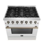 FORNO Galiano 36" 5.36 cu. ft. Gas Range with 6 Sealed Burners in White with Antique Brass Accents, FFSGS6244-36WHT - Image 3