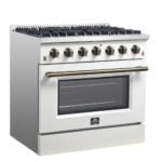 FORNO Galiano 36" 5.36 cu. ft. Gas Range with 6 Sealed Burners in White with Antique Brass Accents, FFSGS6244-36WHT - Image 6