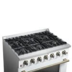 FORNO Galiano 36" 5.36 cu. ft. Gas Range with 6 Sealed Burners in White with Antique Brass Accents, FFSGS6244-36WHT - Image 5