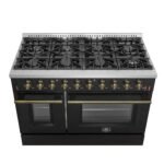 FORNO Galiano 48" 6.58 cu. ft. Gas Range with 8 Sealed Burners and Griddle in Black with Antique Brass Accents, FFSGS6244-48BLK - Image 3
