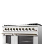 FORNO Galiano 48" 6.58 cu. ft. Gas Range with 8 Sealed Burners and Griddle in White with Antique Brass Accents, FFSGS6244-48WHT - Image 12
