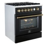 FORNO Giovanni 30" 4.32 cu. ft. Gas Range with 5 Burners, Air Fry Basket, Wok Support and Griddle in Black with Antique Brass Accents, FFSGS6274-30BLK - Image 7