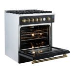 FORNO Giovanni 30" 4.32 cu. ft. Gas Range with 5 Burners, Air Fry Basket, Wok Support and Griddle in Black with Antique Brass Accents, FFSGS6274-30BLK - Image 8