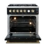 FORNO Giovanni 30" 4.32 cu. ft. Gas Range with 5 Burners, Air Fry Basket, Wok Support and Griddle in Black with Antique Brass Accents, FFSGS6274-30BLK - Image 2