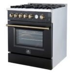 FORNO Giovanni 30" 4.32 cu. ft. Gas Range with 5 Burners, Air Fry Basket, Wok Support and Griddle in Black with Antique Brass Accents, FFSGS6274-30BLK - Image 4