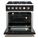 FORNO Marco 30" 4.32 cu.ft. Gas Range with 4 Burners and Temperature Gauge in Black with Antique Brass Accents, FFSGS6277-30BLK - Image 2