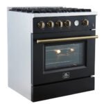 FORNO Marco 30" 4.32 cu.ft. Gas Range with 4 Burners and Temperature Gauge in Black with Antique Brass Accents, FFSGS6277-30BLK - Image 6
