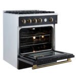 FORNO Marco 30" 4.32 cu.ft. Gas Range with 4 Burners and Temperature Gauge in Black with Antique Brass Accents, FFSGS6277-30BLK - Image 7