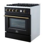 FORNO Marco 30" 4.32 cu.ft. Gas Range with 4 Burners and Temperature Gauge in Black with Antique Brass Accents, FFSGS6277-30BLK - Image 8