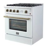 FORNO Marco 30" 4.32 cu.ft. Gas Range with 4 Burners and Temperature Gauge in White with Antique Brass Accents, FFSGS6277-30WHT - Image 6