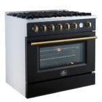 FORNO Marco 36" 5.36 cu.ft. Gas Range with 6 Burners and Temperature Gauge in Black with Antique Brass Accents, FFSGS6277-36BLK - Image 8