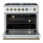 FORNO Marco 36" 5.36 cu.ft. Gas Range with 6 Burners and Temperature Gauge in White with Antique Brass Accents, FFSGS6277-36WHT - Image 2