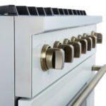 FORNO Marco 36" 5.36 cu.ft. Gas Range with 6 Burners and Temperature Gauge in White with Antique Brass Accents, FFSGS6277-36WHT - Image 5