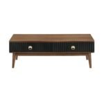 Amigo Black Veneer Coffee Table with Walnut Accents – Soft-Close Drawers & Easy Assembly Solution