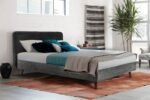 Mohave Mid-Century Tundra Gray Acacia Platform Bed with Upholstered Headboard for Stylish Bedrooms - Image 10
